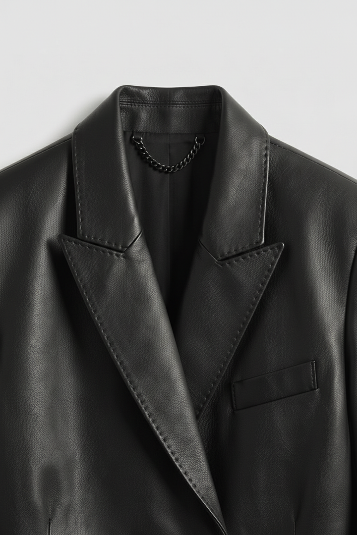 MORLEY - Short Leather Suit - premium leather, quiet luxury, collar close-up shot