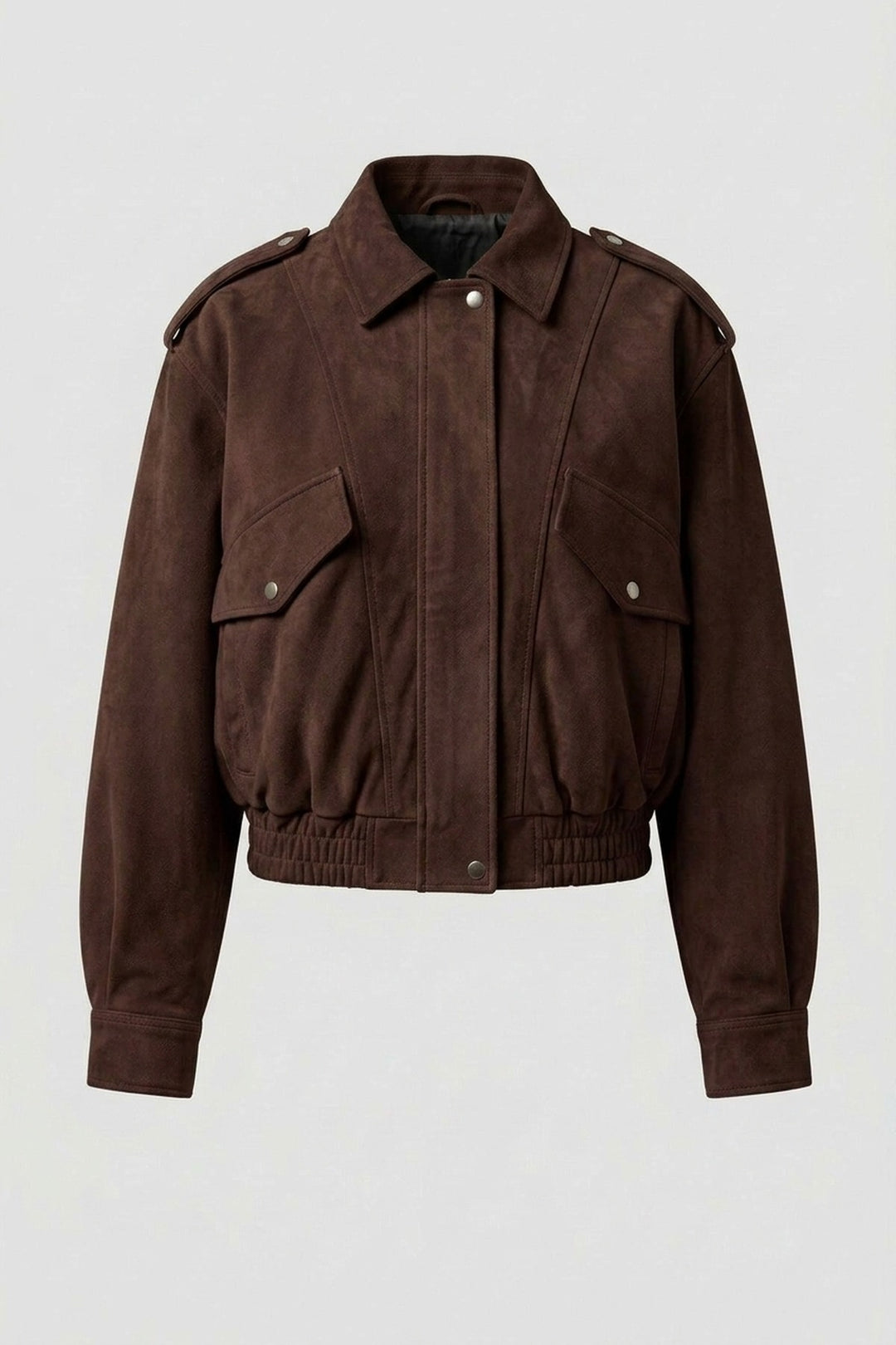 ODETTE oversized suede bomber jacket in brown, product shot