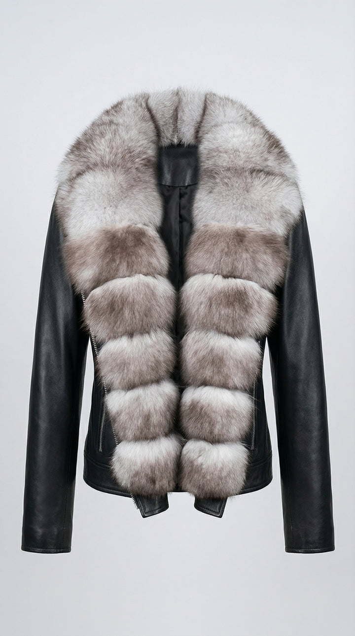 DELTA - Sable Fur Collar, detailed, collar, full fur, black leather