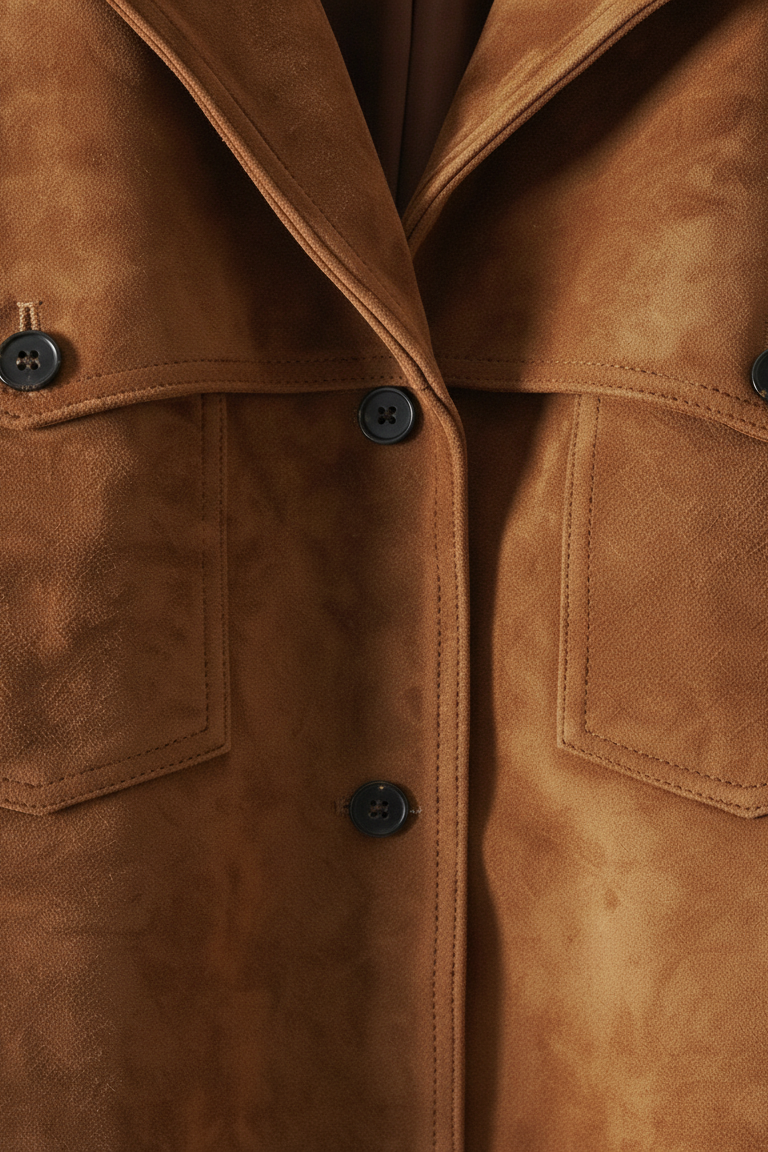 PALMER - Elastic Hem Sued - Front closure, suede, buttons, zipper