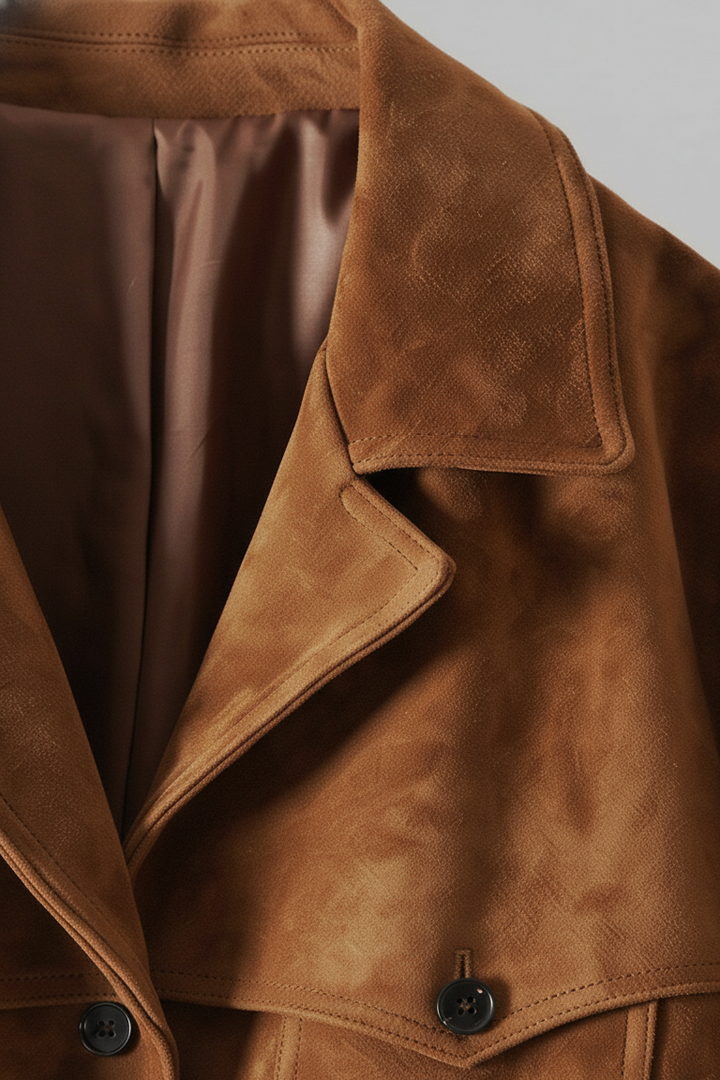 PALMER - Elastic Hem Sued - suede collar, luxury detail, precise stitching