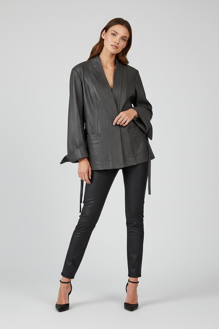 PARKER - Belted Leather Jacket - premium elegant sophisticated