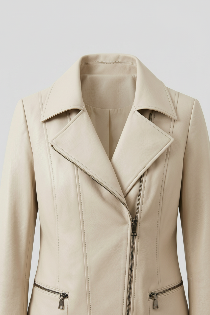 PAULETTE - MOTO LEATHER J - front closure, zipper, buttons, leather texture