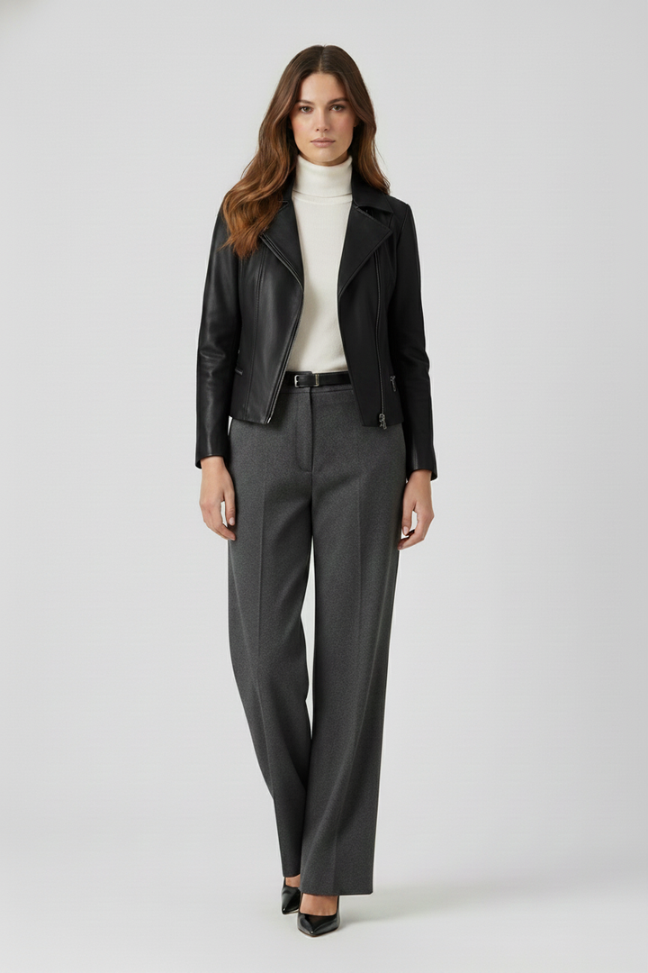 PAULETTE - MOTO LEATHER JACKET - black quiet luxury studio