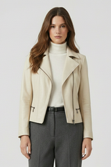 PAULETTE - Genuine Sheepskin Moto Leather Jacket