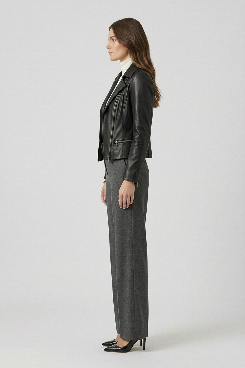 PAULETTE - MOTO LEATHER JACKET - sleek black leather studio