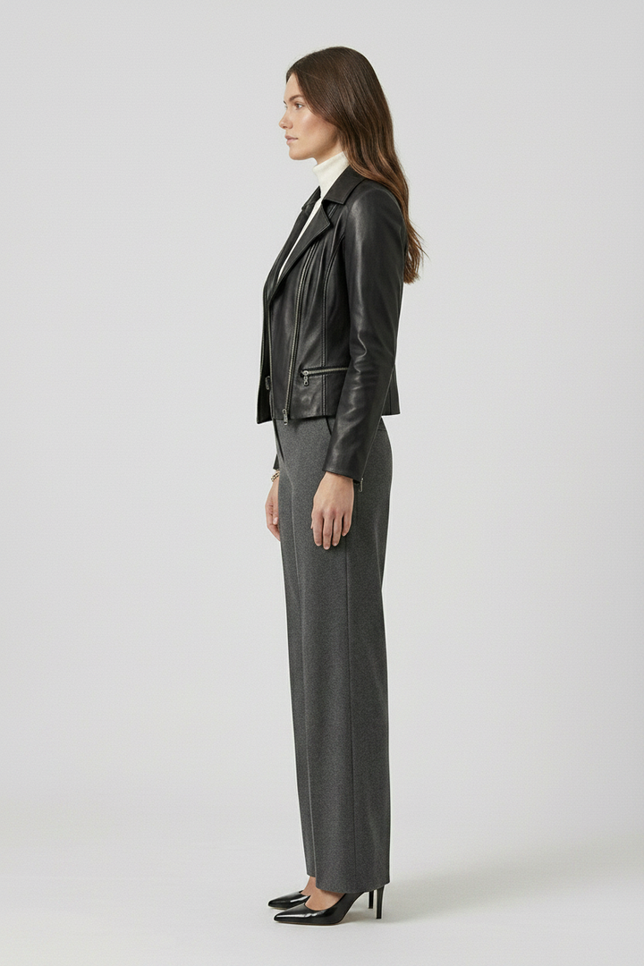 PAULETTE - MOTO LEATHER JACKET - sleek black leather studio