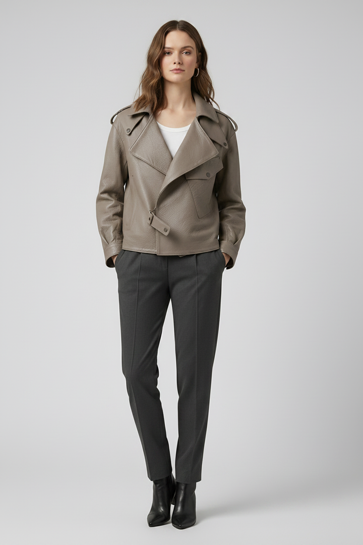 PIPPA - Black Bubble Sheepskin Leather Bomber Jacket - on model, front view