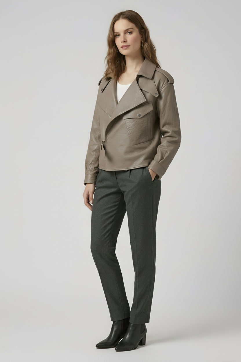 PIPPA - Black Bubble Sheepskin Leather Bomber Jacket - on model side profile view