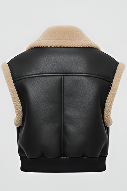 premium warm fleece leather vest women with ribbed waist modern editorial winter style