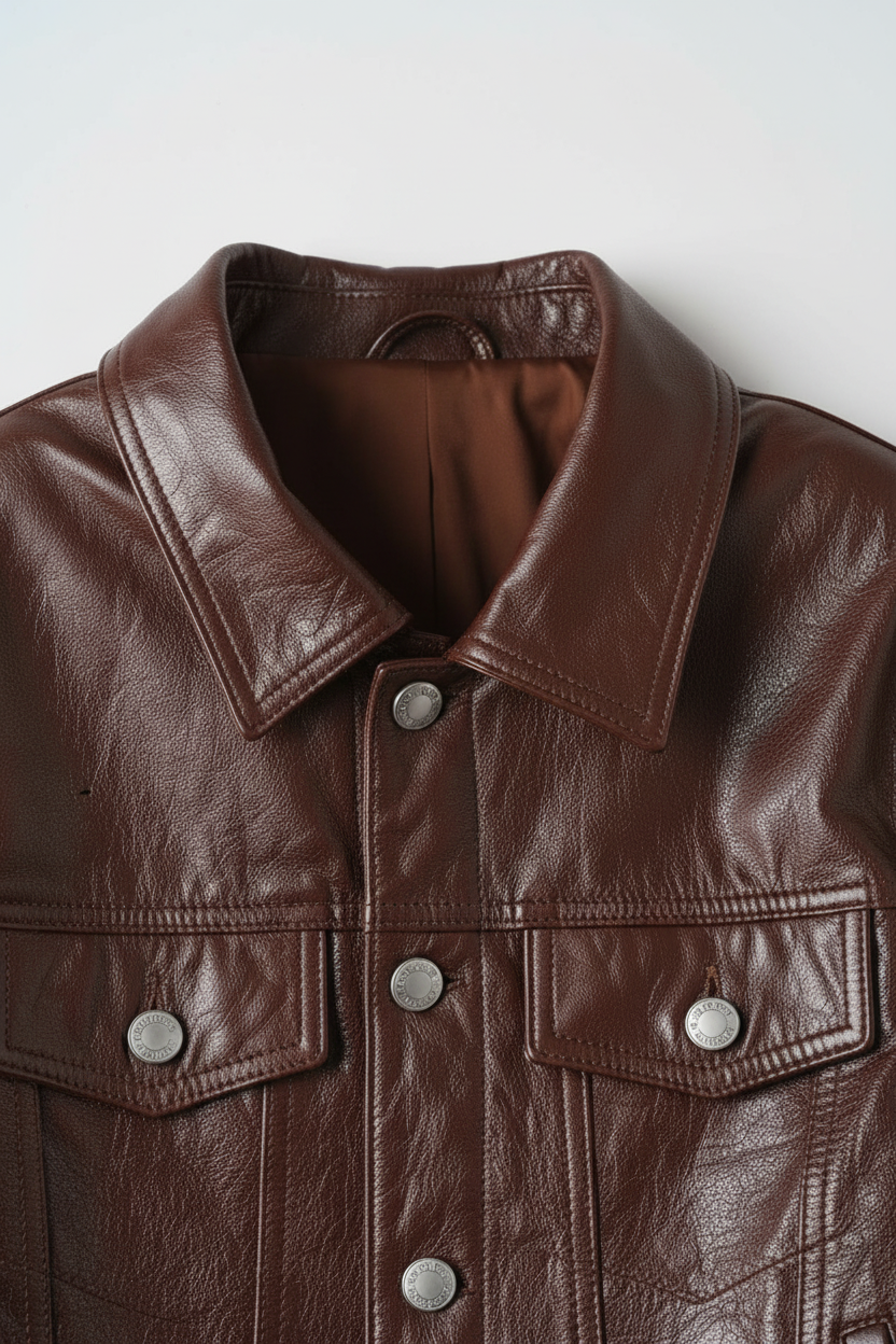 QUINN - Cropped Cowhide Leather - cowhide collar, precise stitching