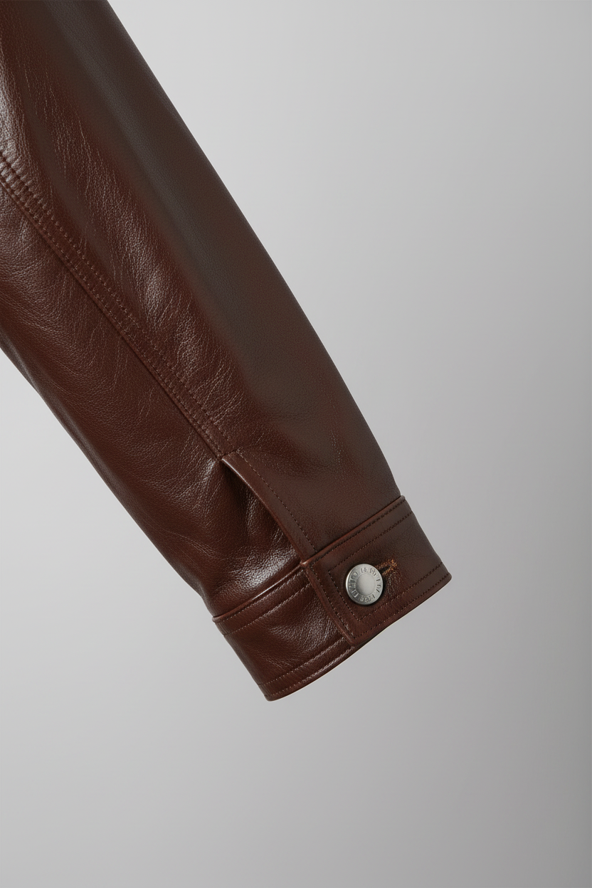 QUINN - Cropped Cowhide Leather - cowhide texture, sleeve detail, cuff stitching