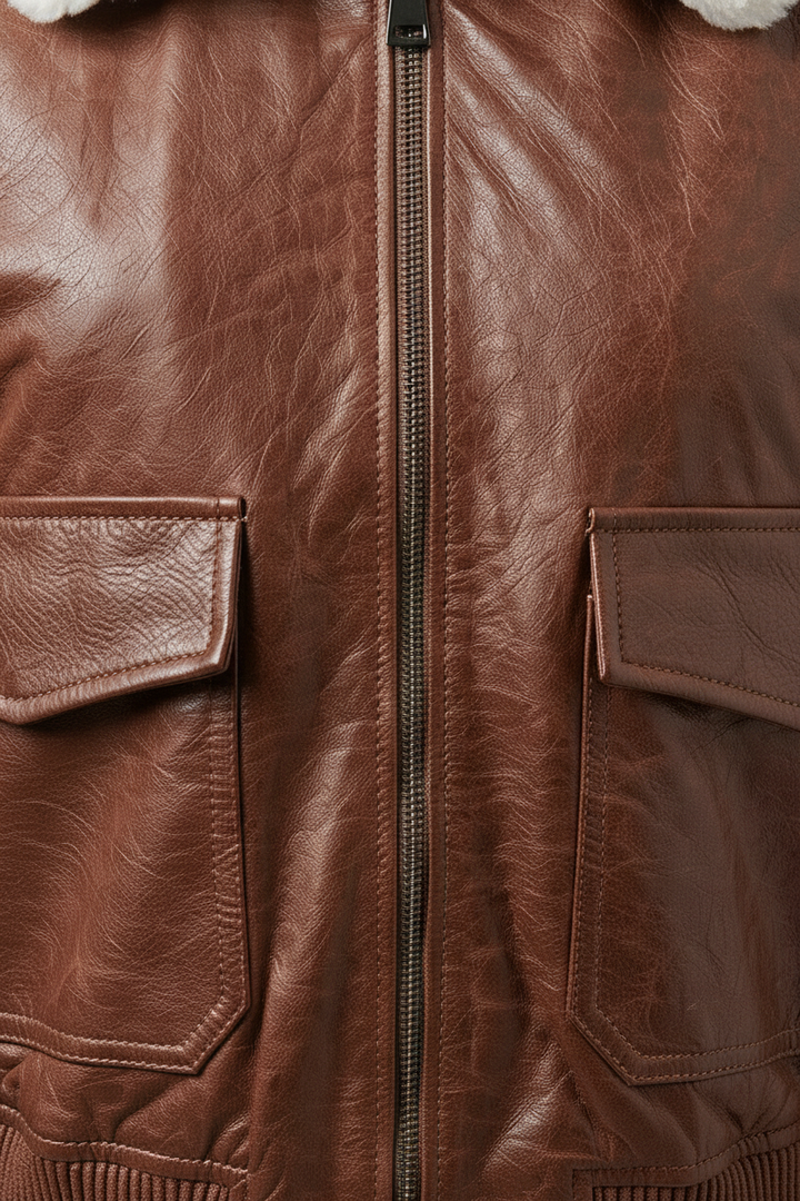 REMINGTON - Leather Motor - genuine leather, zippers & pockets close-up shot
