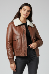 REMINGTON - Leather Bomber Jacket with Sheep Fur Collar