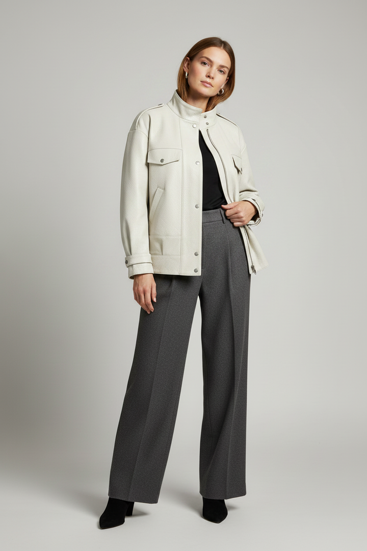 RIVER - Oversized Bubble - off-white pebbled leather oversized structured