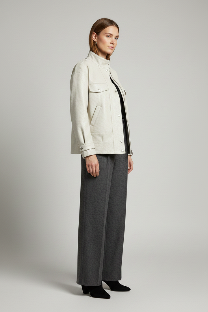RIVER - Oversized Bubble - off - white soft voluminous sophisticated jacket, side view