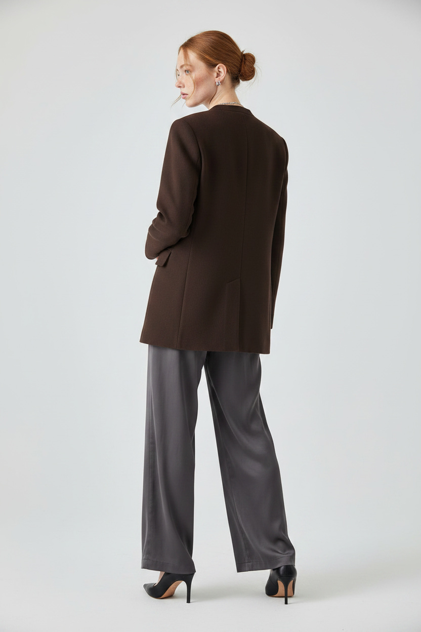 ROWAN - Double-Breasted S - Chocolate, Wool, Tailored, Luxury