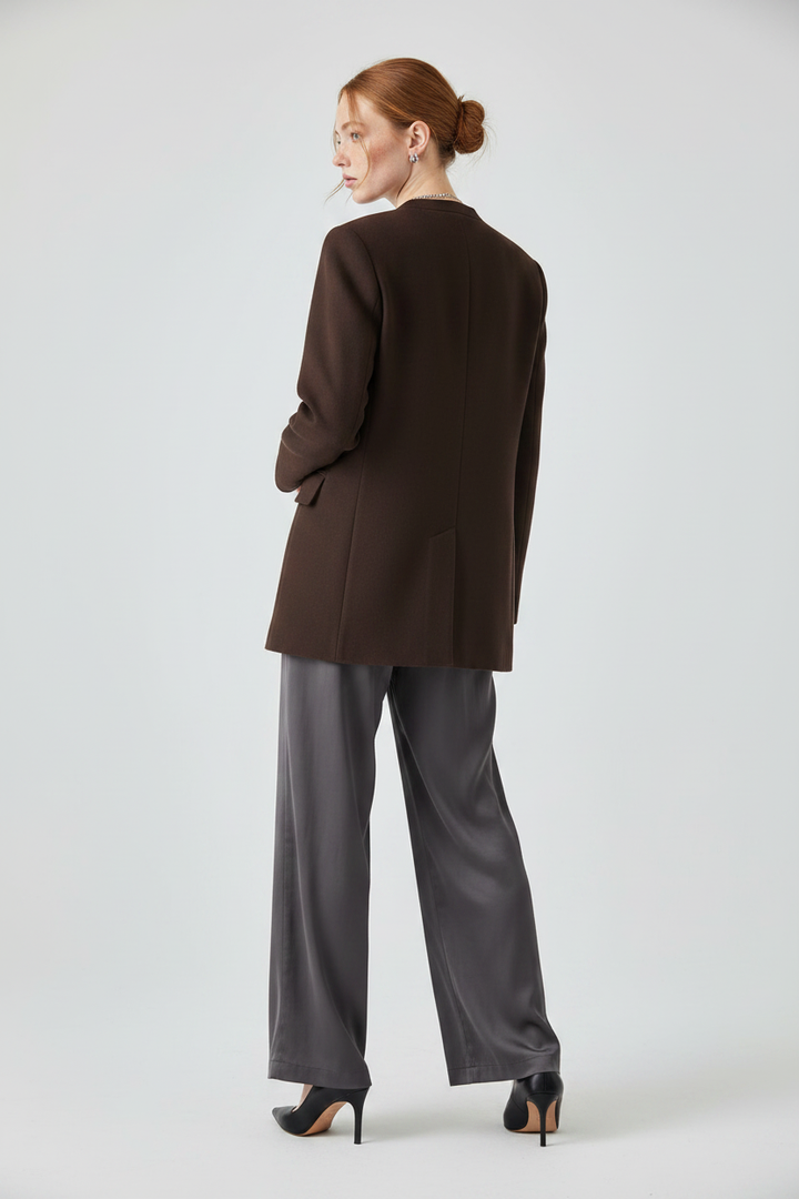 ROWAN - Double-Breasted S - Chocolate, Wool, Tailored, Luxury