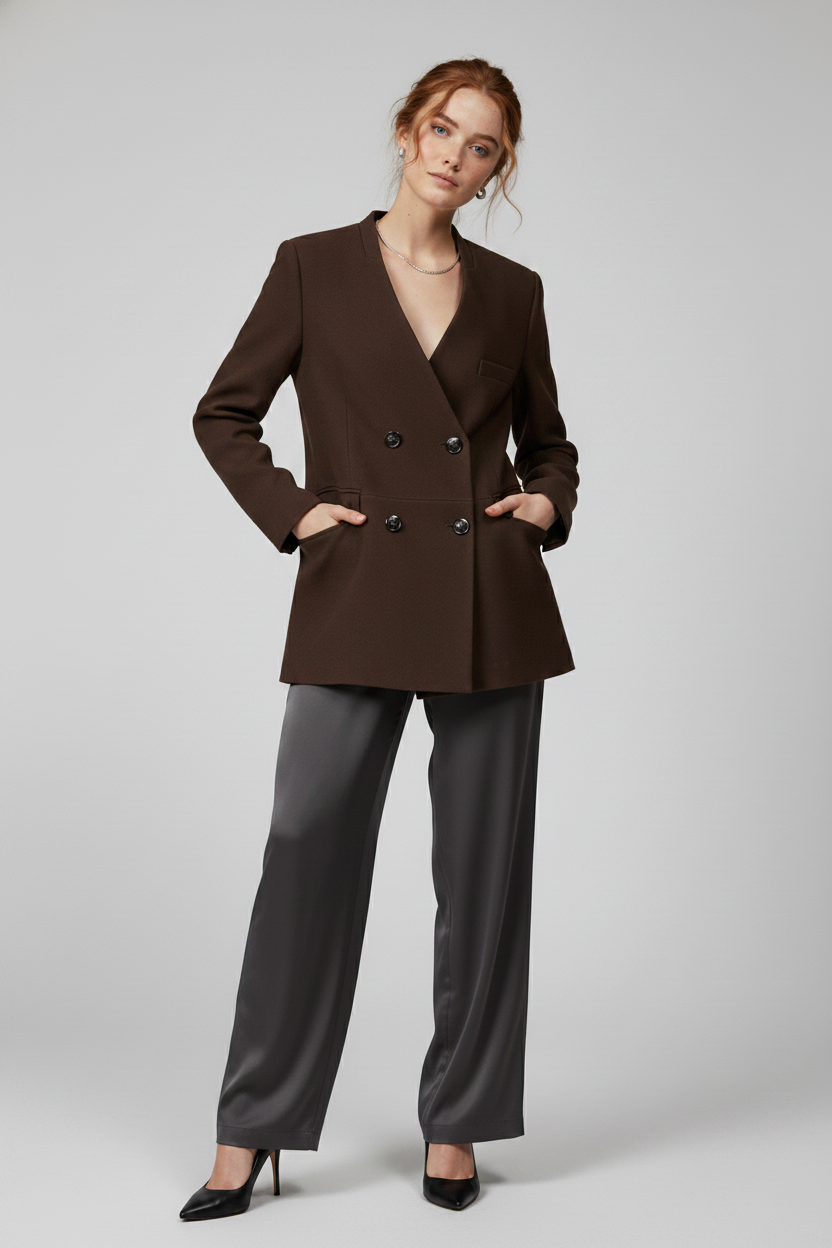 ROWAN - Double-Breasted S - Tailored chocolate brown wool blazer