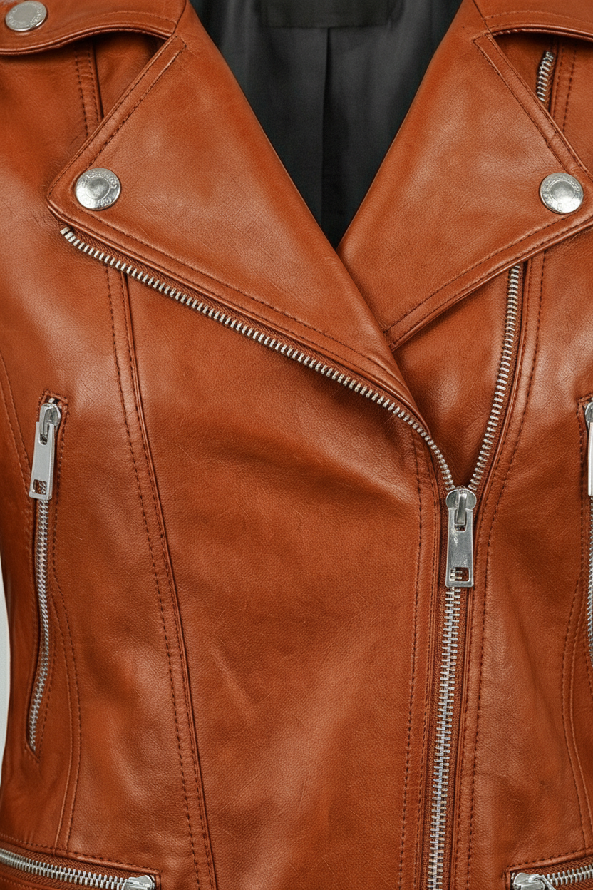 Ryder - Motorcycle Leathe - premium leather, front closure, metal zipper, detailed stitching