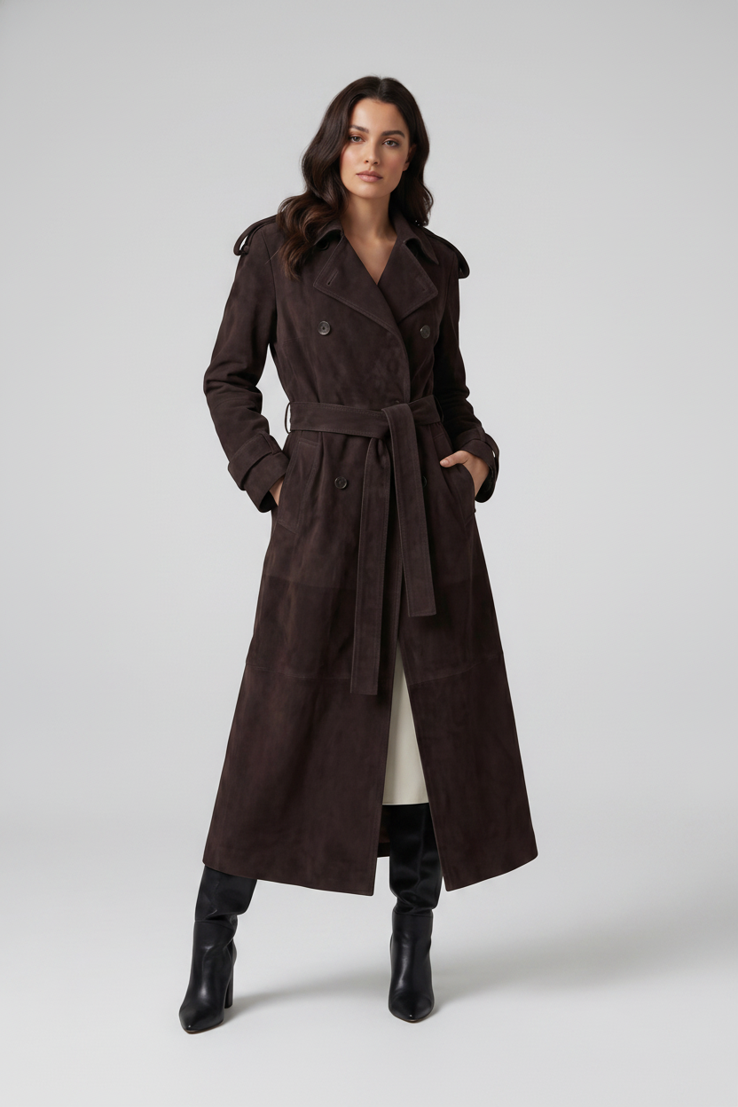 SAGE - Dark Brown Belted Suede Leather - belted suede luxury, full product shot