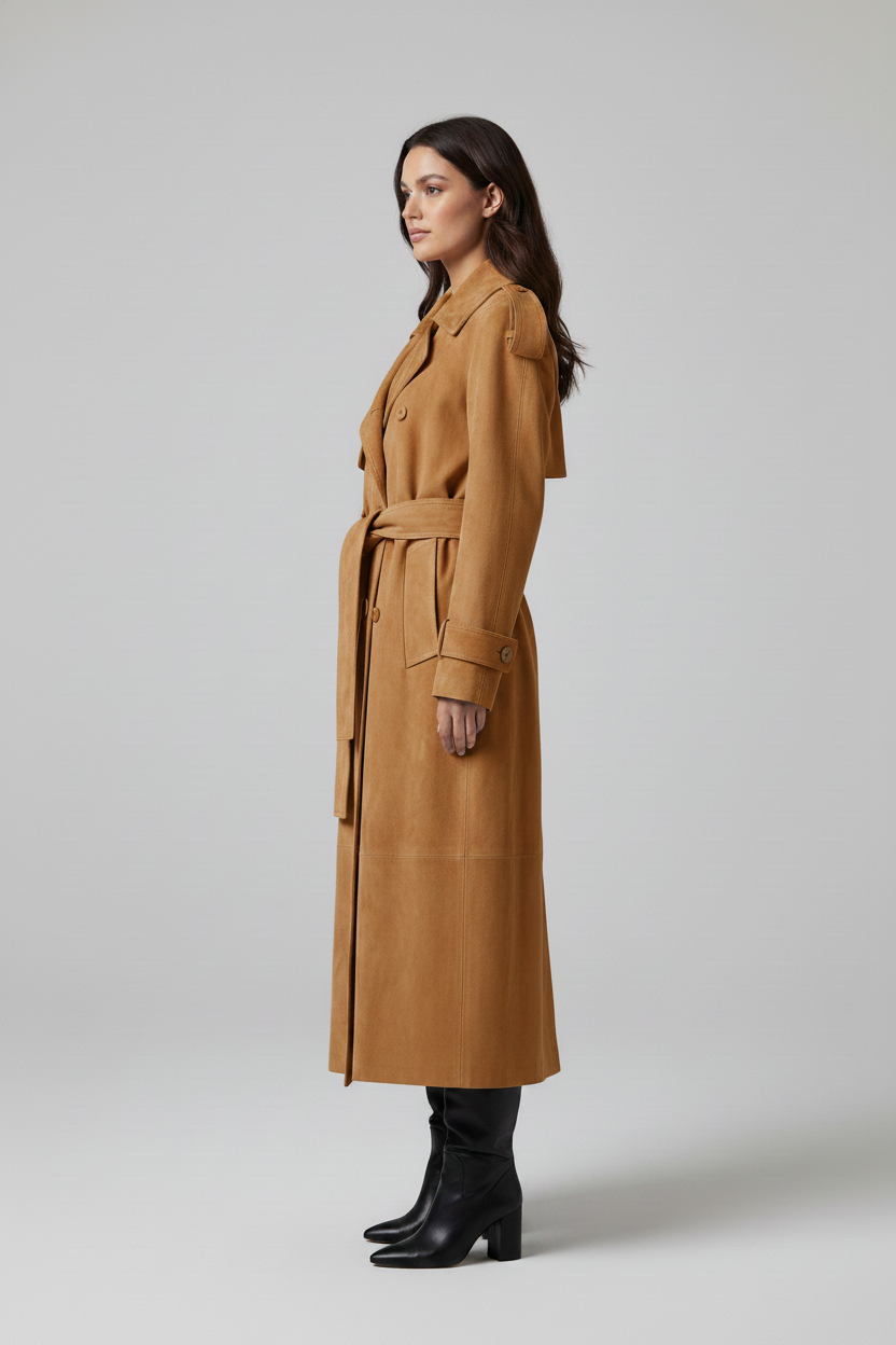 SAGE – Belted Suede Leather - Camel Suede Belted Jacket, side view