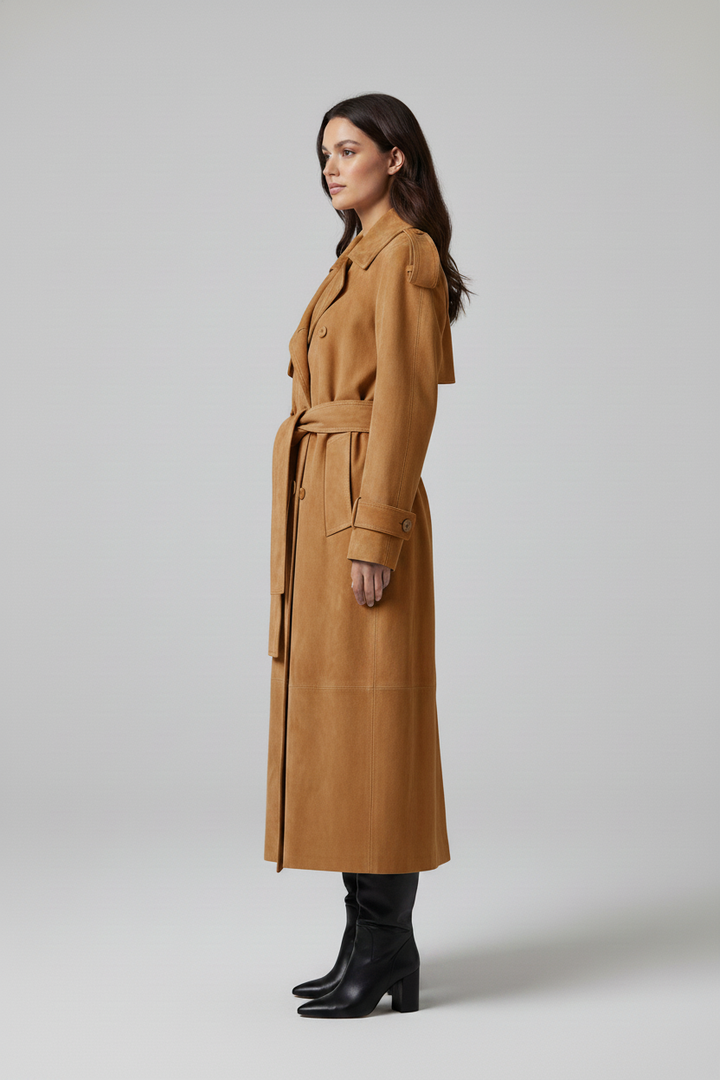 SAGE – Belted Suede Leather - Camel Suede Belted Jacket, side view