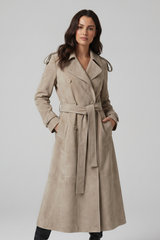 SAGE – Belted Suede Leather Trench Coat Light Edition