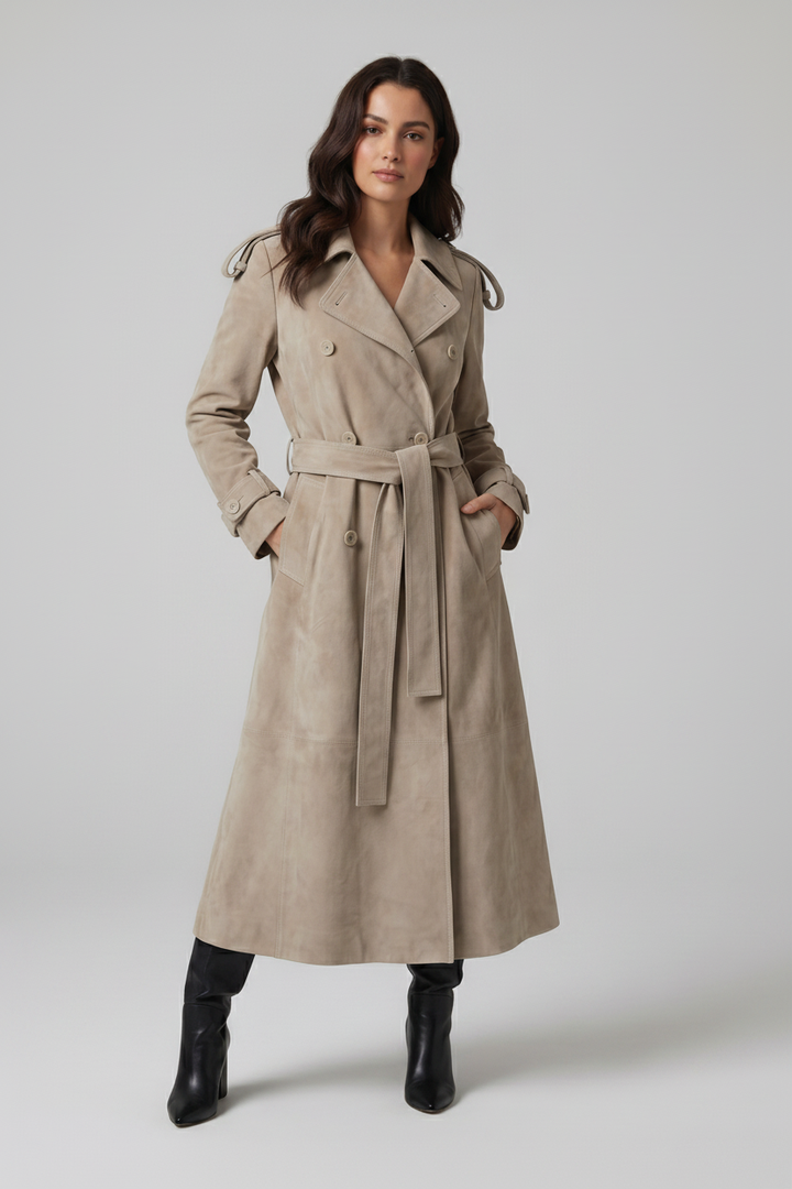SAGE – Belted Suede Leather - suede leather jacket luxury, rear view