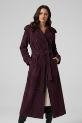 SAGE - Belted Suede Leather Trench Coat Dark Edition