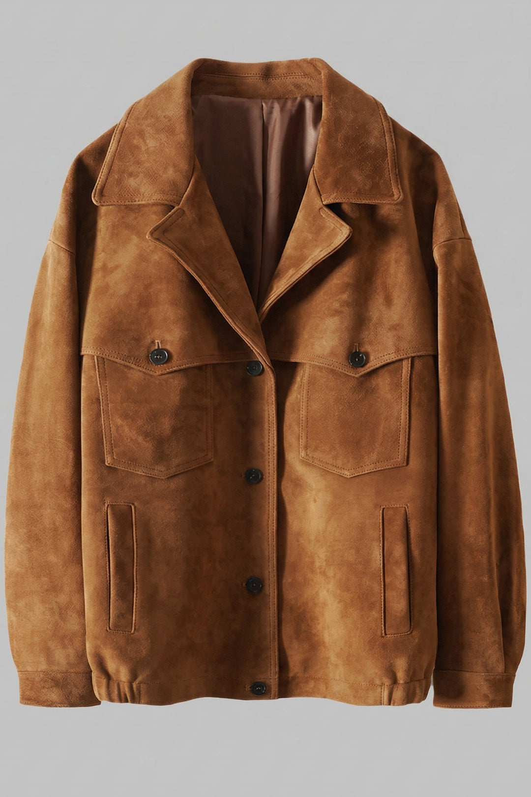 PALMER - Elastic Hem Suede Jacket, Brown, Front View