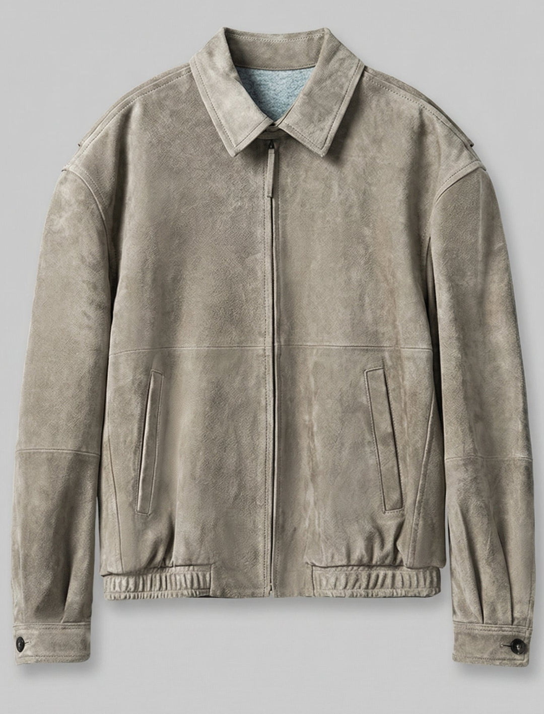 ROWAN - Light grey Vintage Suede Leather Bomber Jacket, full shot