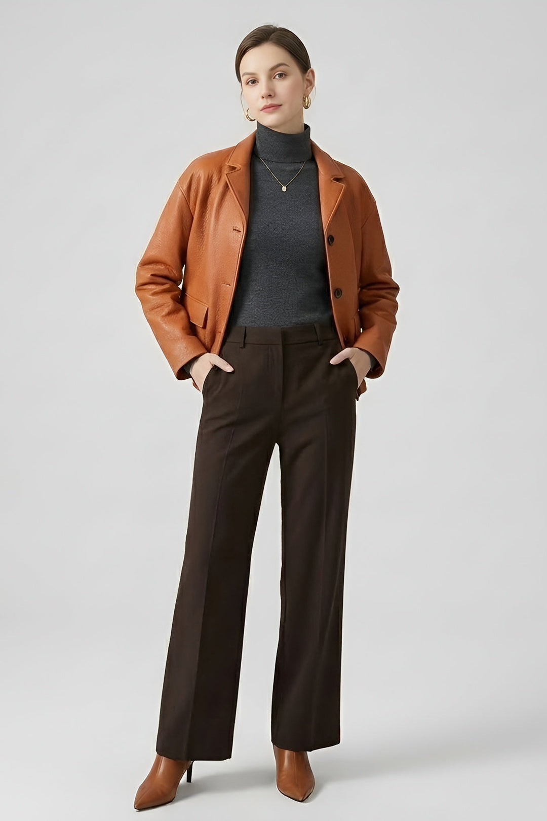 SAWYER bubble leather coat women brown relaxed fit leather jacket