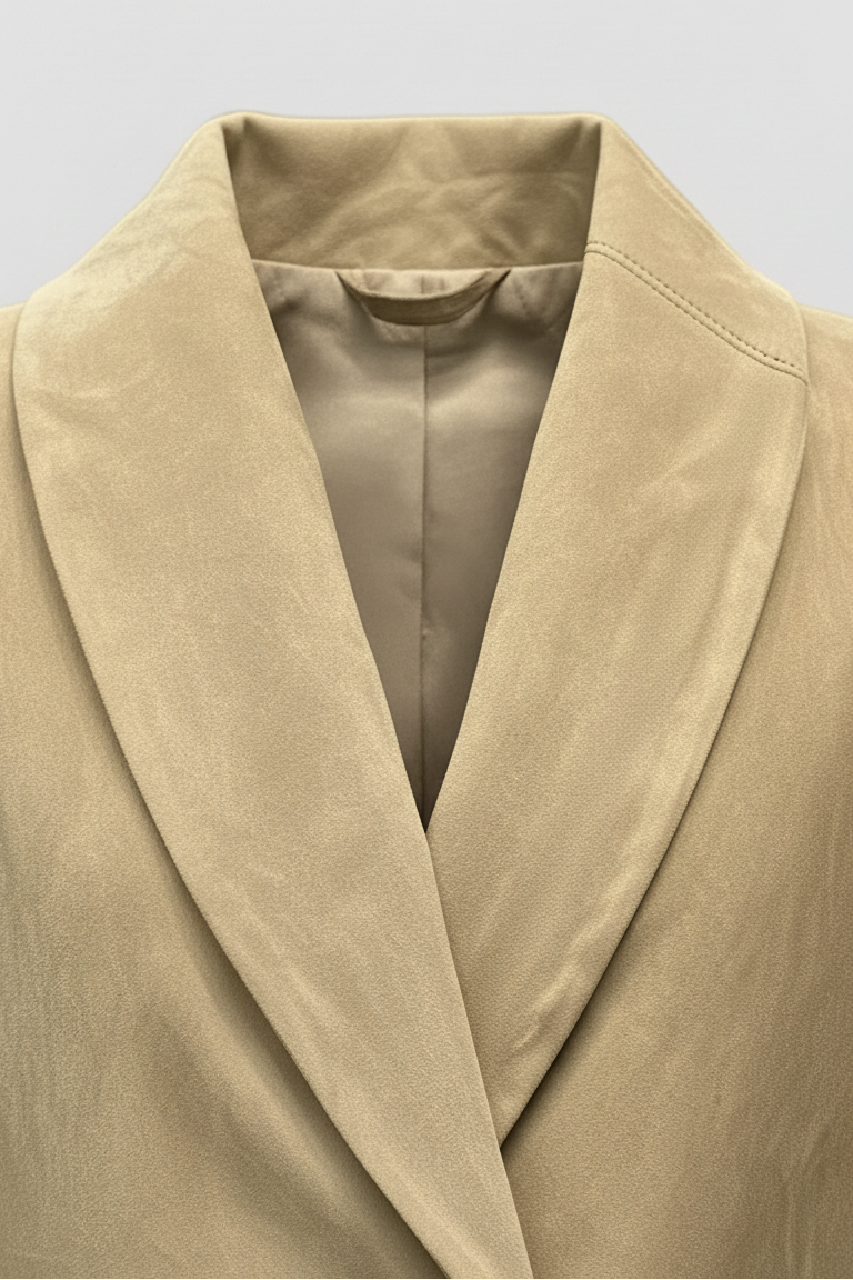 SCARLETT LUMINA genuine suede leather jacket women collar detail premium beige suede jacket