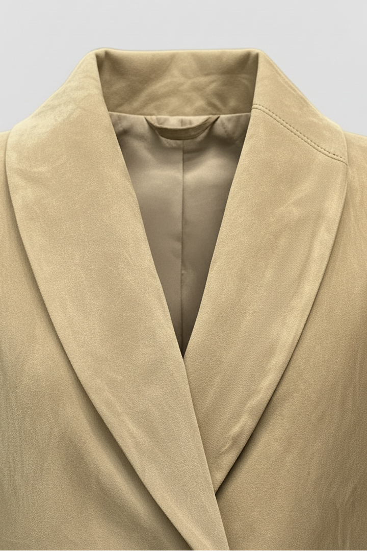 SCARLETT LUMINA genuine suede leather jacket women collar detail premium beige suede jacket