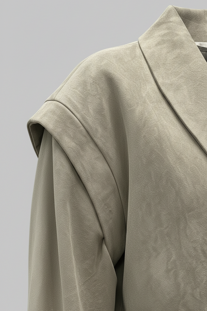 SCARLETT NOCTURNE suede leather jacket women shoulder detail elegant beige genuine suede jacket