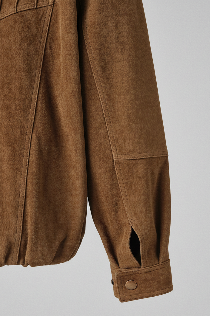 SLOANE camel suede leather bomber jacket women sleeve cuff detail suede leather jacket