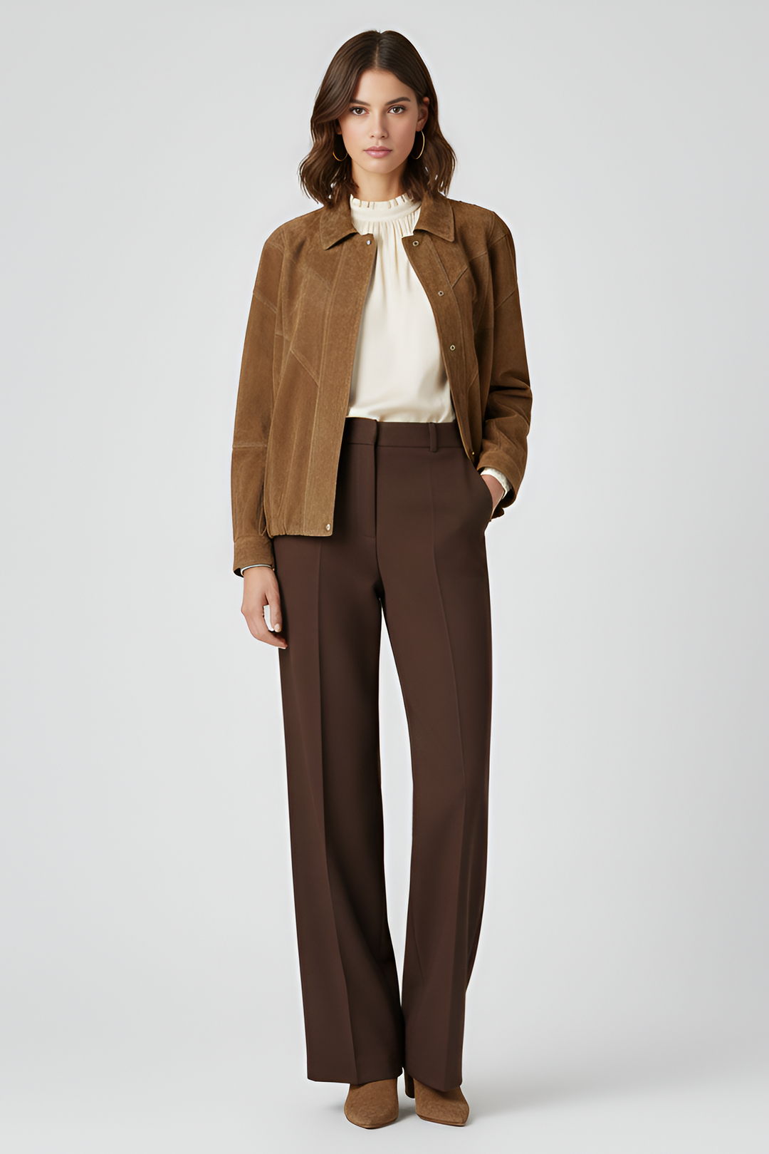 SLOANE camel suede leather bomber jacket women casual luxury suede bomber coat outfit