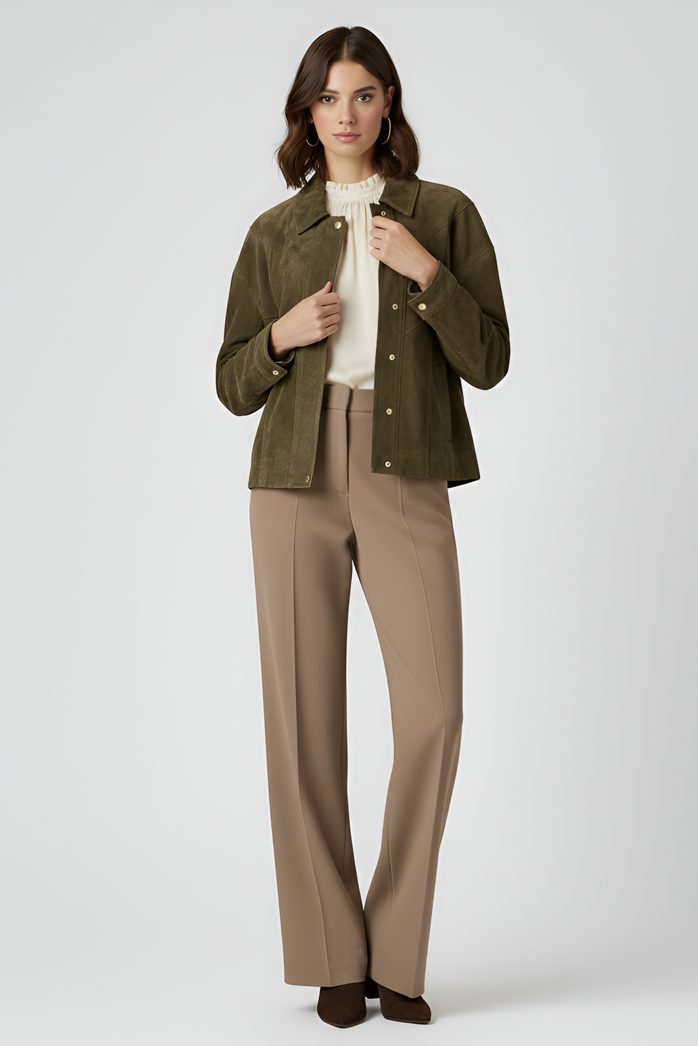 SLOANE olive suede leather bomber jacket women casual suede bomber jacket outfit styling