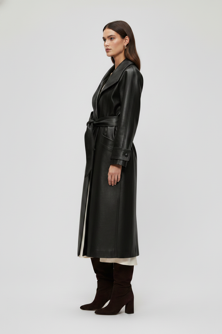 SOLANGE - Long Genuine Le - black leather jacket, quiet luxury