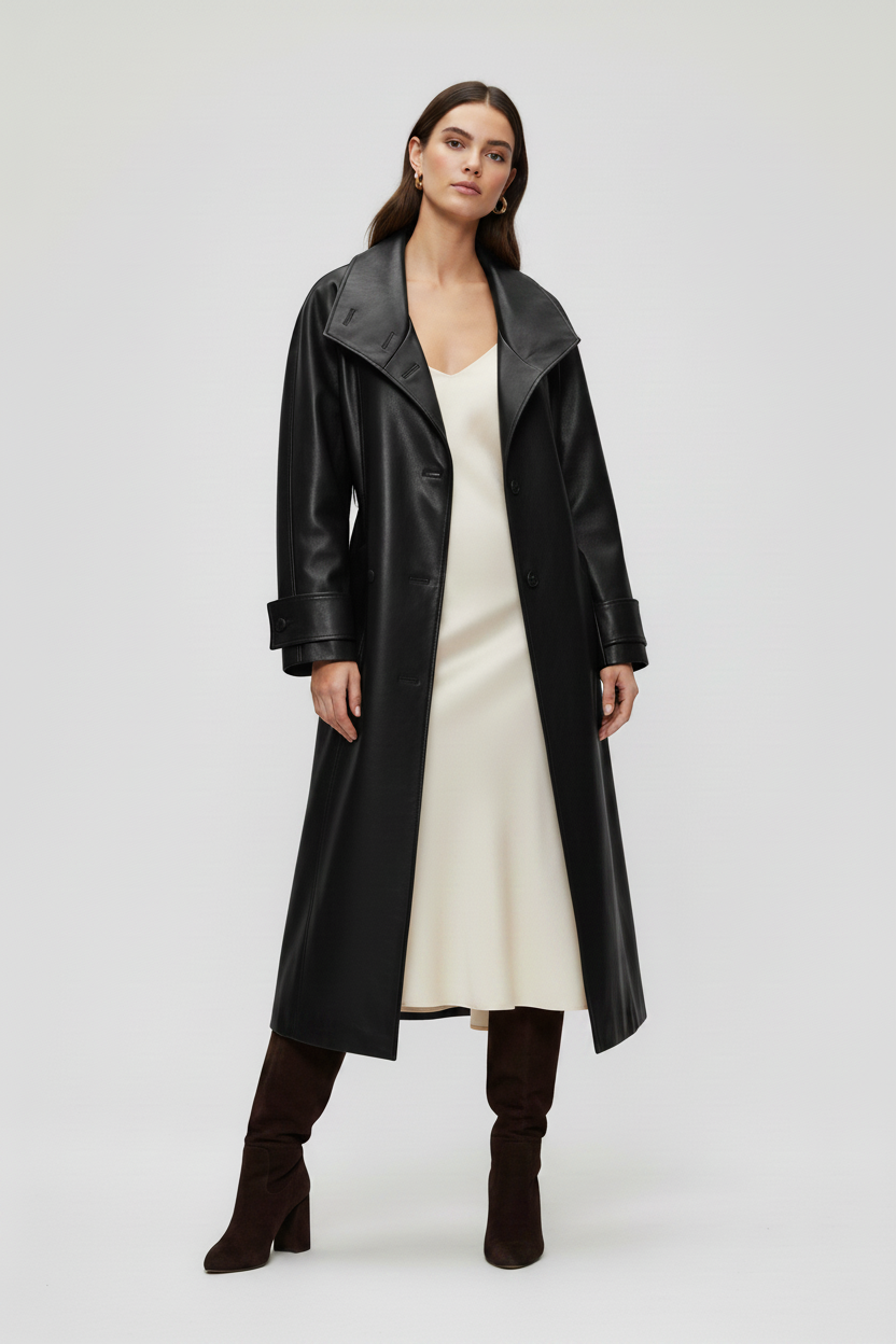 SOLANGE - Long Genuine Le - black leather luxury jacket
