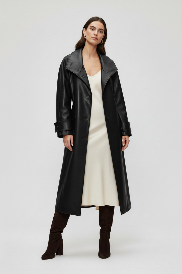 SOLANGE - Long Genuine Le - black leather luxury jacket