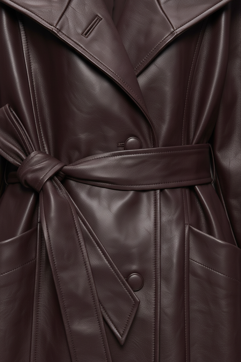 SOLANGE - Long Genuine Le - front closure, button, zipper, stitching