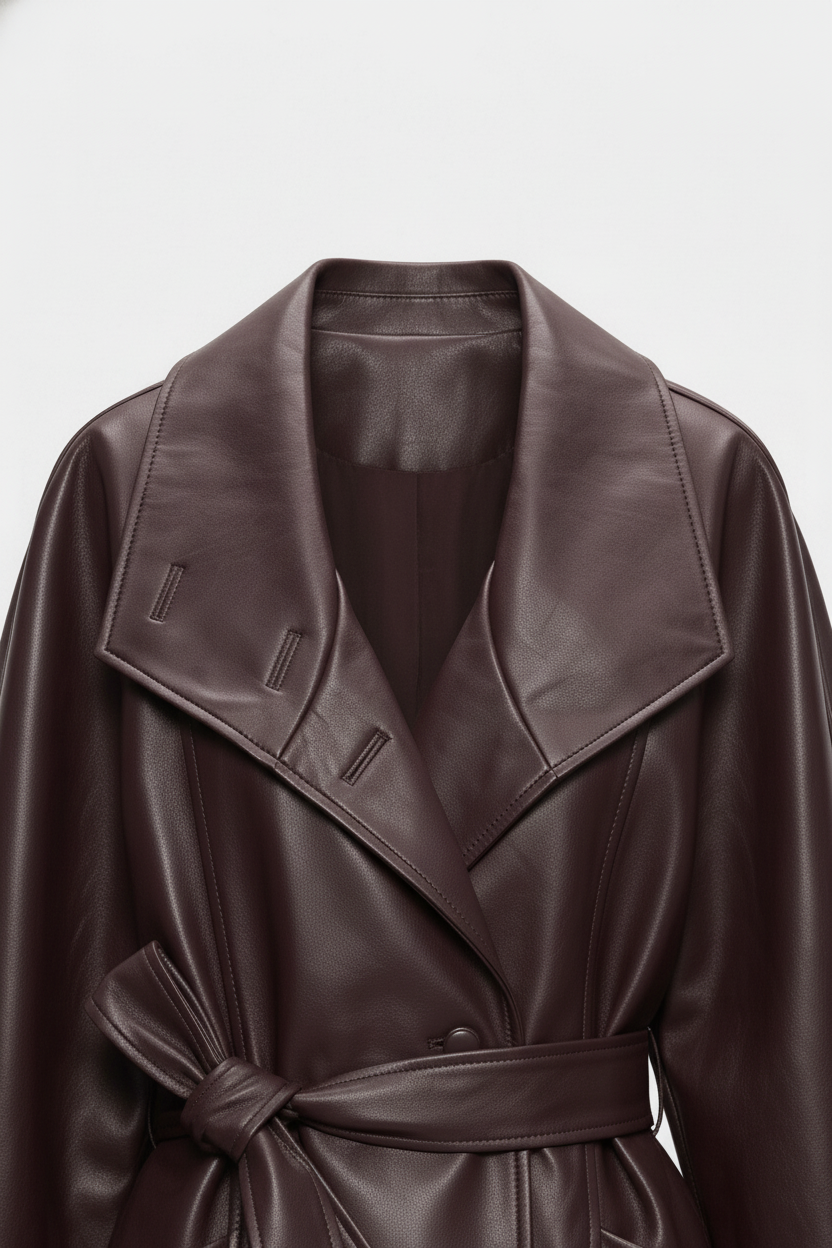 SOLANGE - Long Genuine Le - leather collar close-up