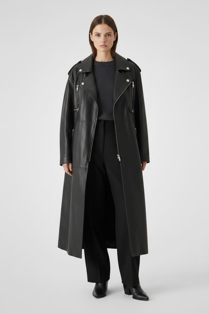 SOPHIE - Belted Long Vege - belted long quiet luxury, minimal product pose