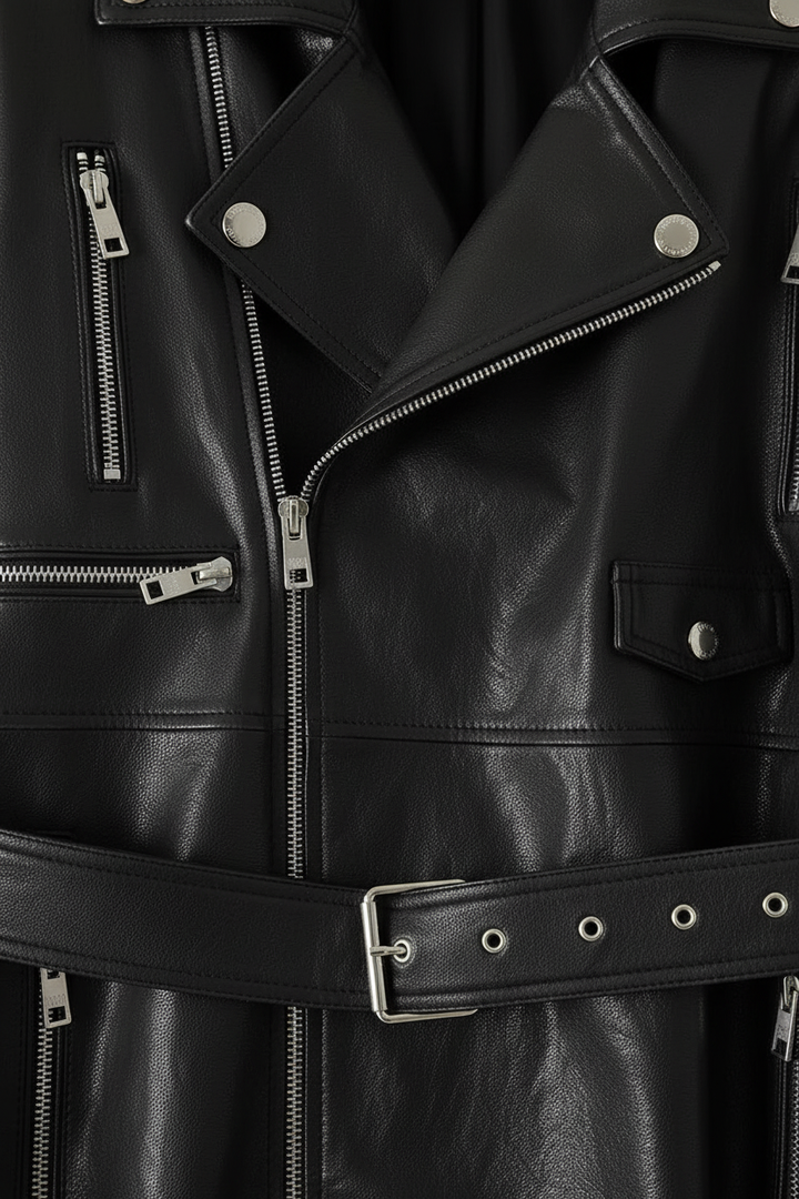 SOPHIE - Belted Long Vege - front closure, buttons, zipper, stitching