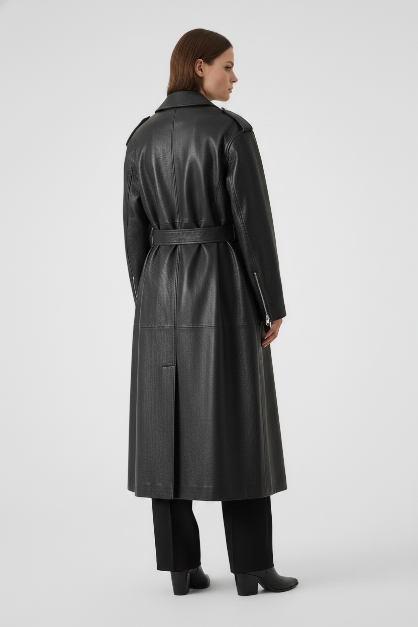 SOPHIE - Belted Long Vege - jacket black belted elegant rear view