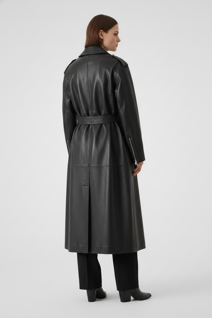 SOPHIE - Belted Long Vege - jacket black belted elegant rear view