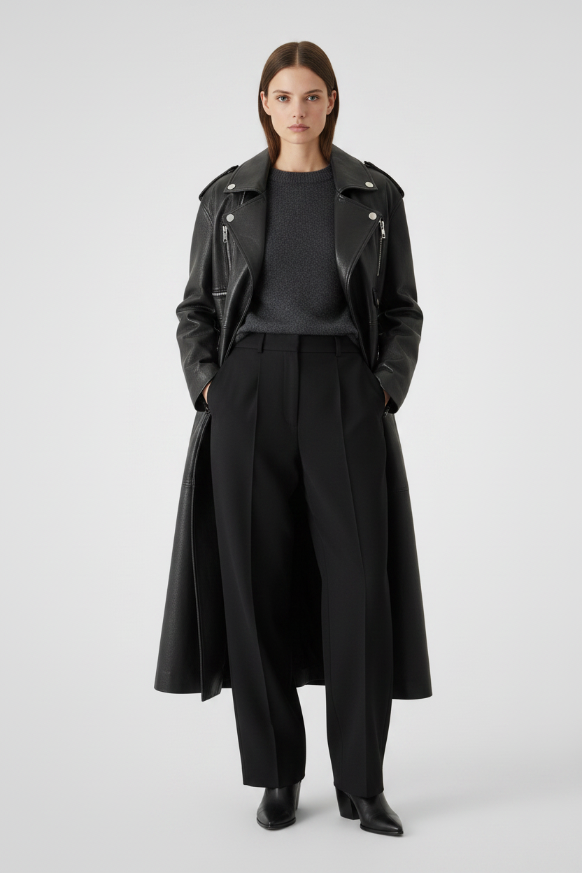 SOPHIE - Belted Long Vege - Modern Old-Money Elegance, hand in pockets