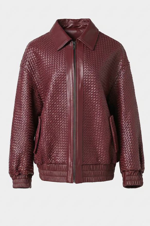 SUTTON - Burgundy woven jacket on a white background, full shot